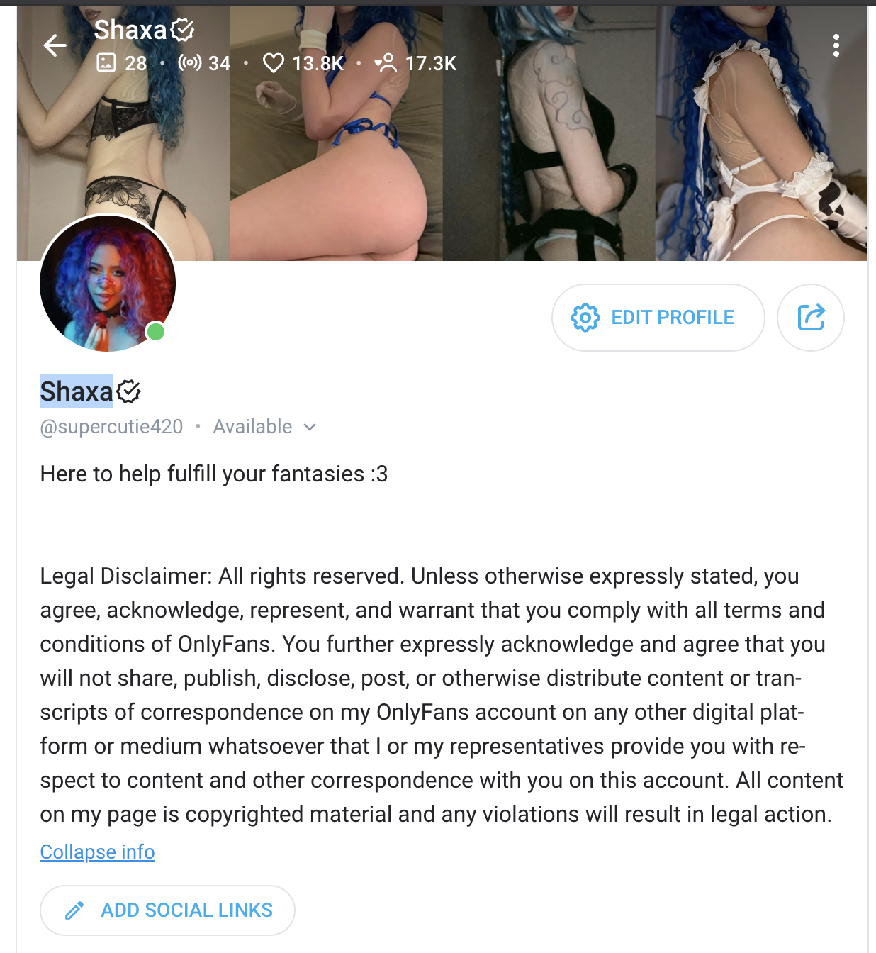 Current landing page and bio · Evidence from the Shaxa audit